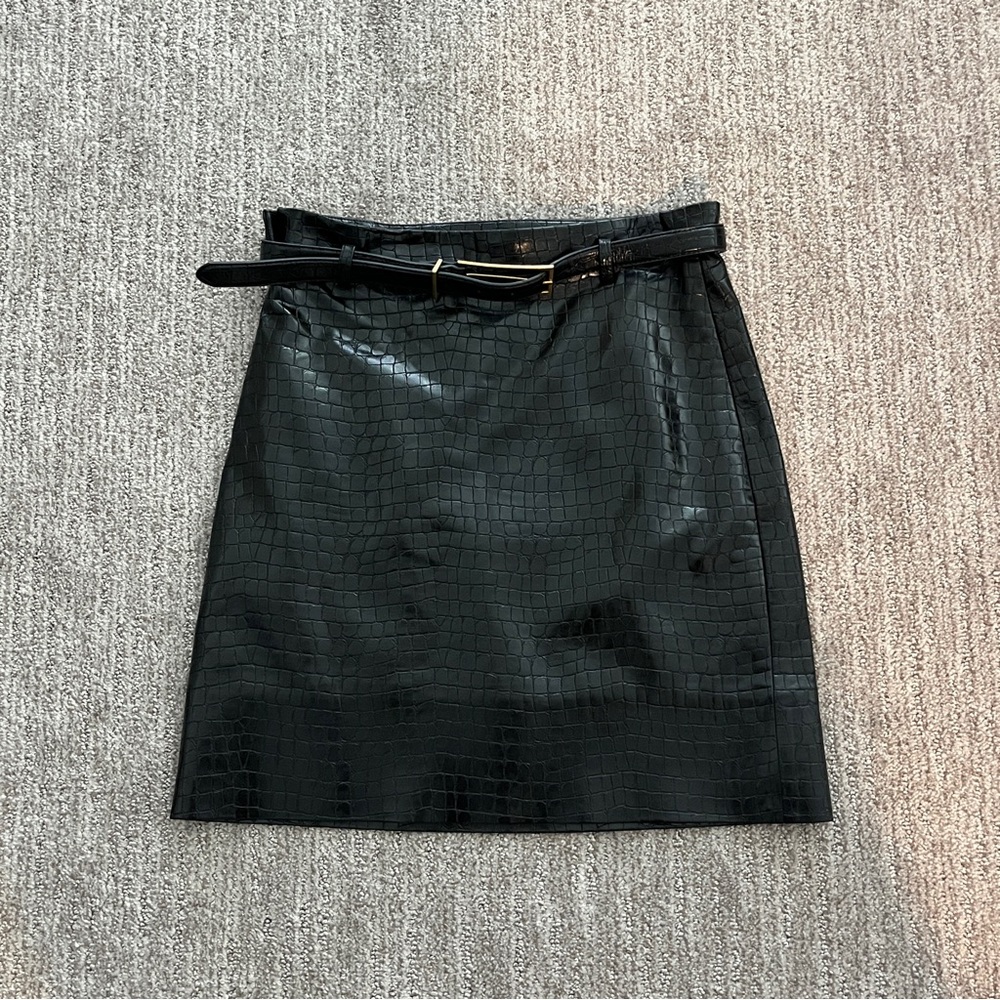 Black Crocodile-Embossed Skirt